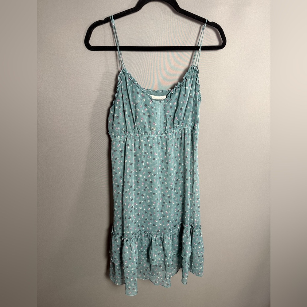 American Eagle Light Teal Floral Spaghetti Strap Sundress